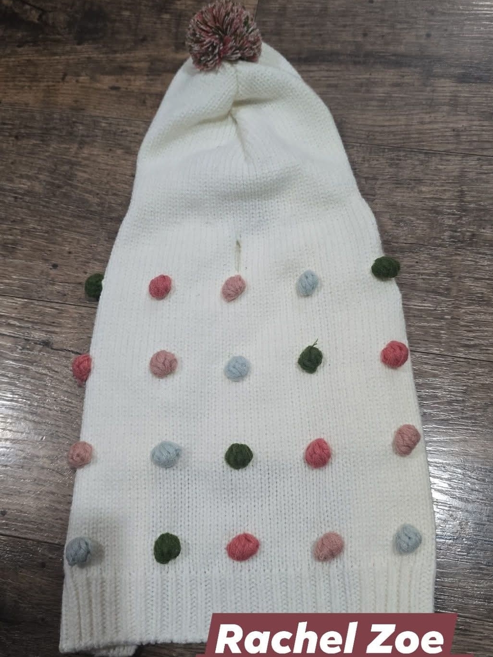 Rachel Zoe Puppy Sweater Ivory With Pom Poms SZ SMALL